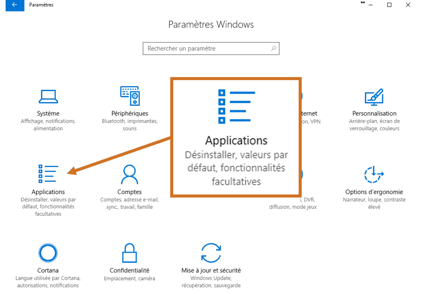 Paramètres Windows 10 - Applications