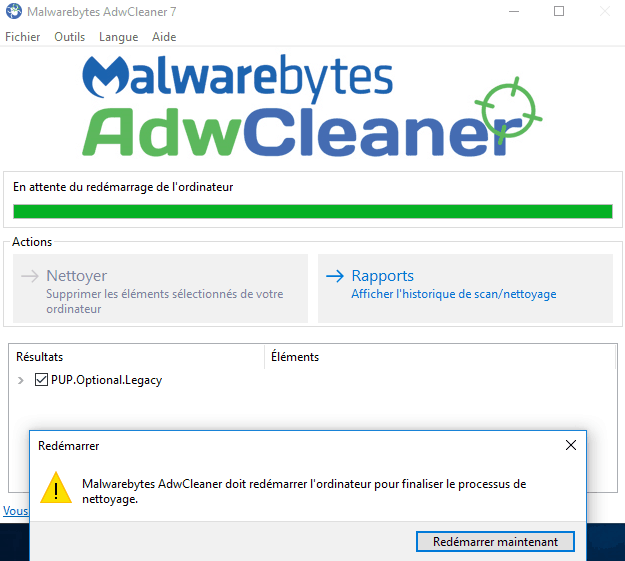 AdwCleaner elimine PUP Clobasearch