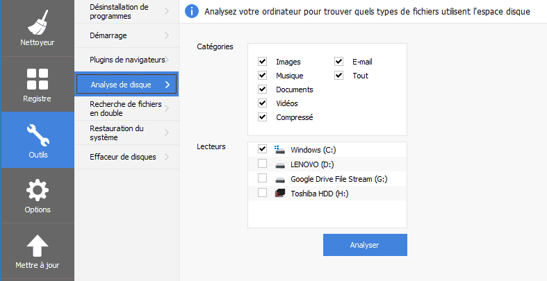 CCleaner - analyse des disques